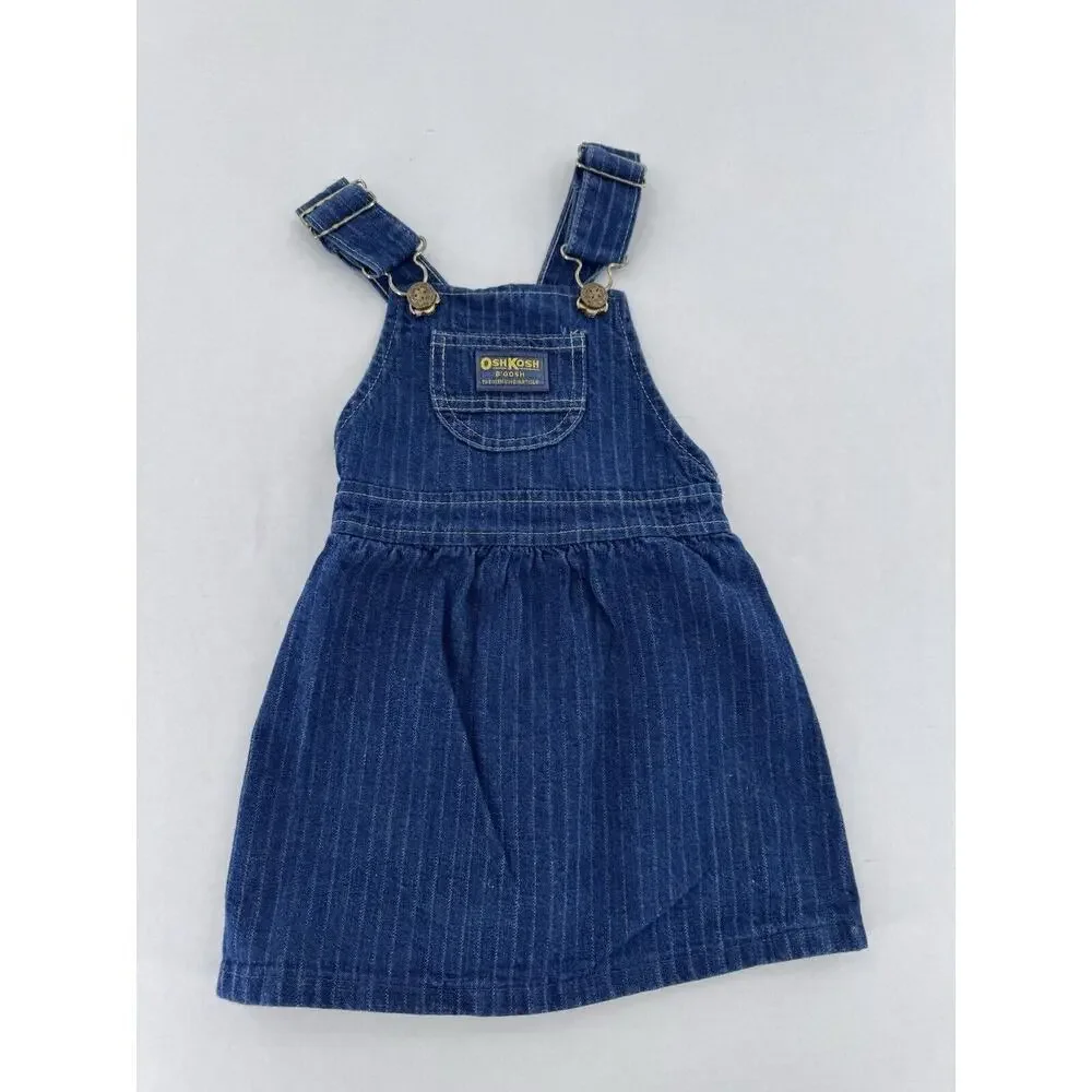 Vtg 90’s Oshkosh Overall Dress Girls Sz 3T Bib Denim Striped NEW